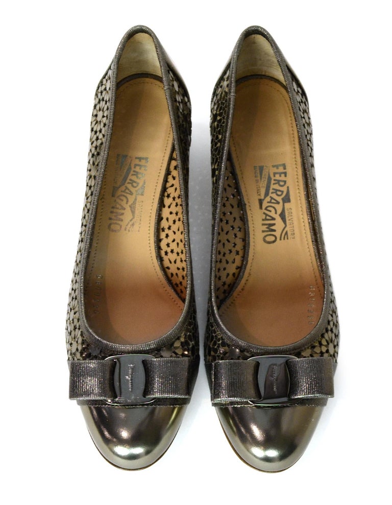 Salvatore Ferragamo Bronze Leather Laser Cut Out Side Cap Toe Shoes W ...