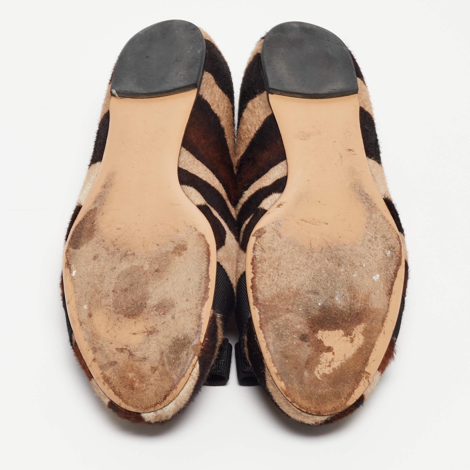Salvatore Ferragamo Brown/Beige Printed Calf Hair Varina Ballet Flats Size 40 1