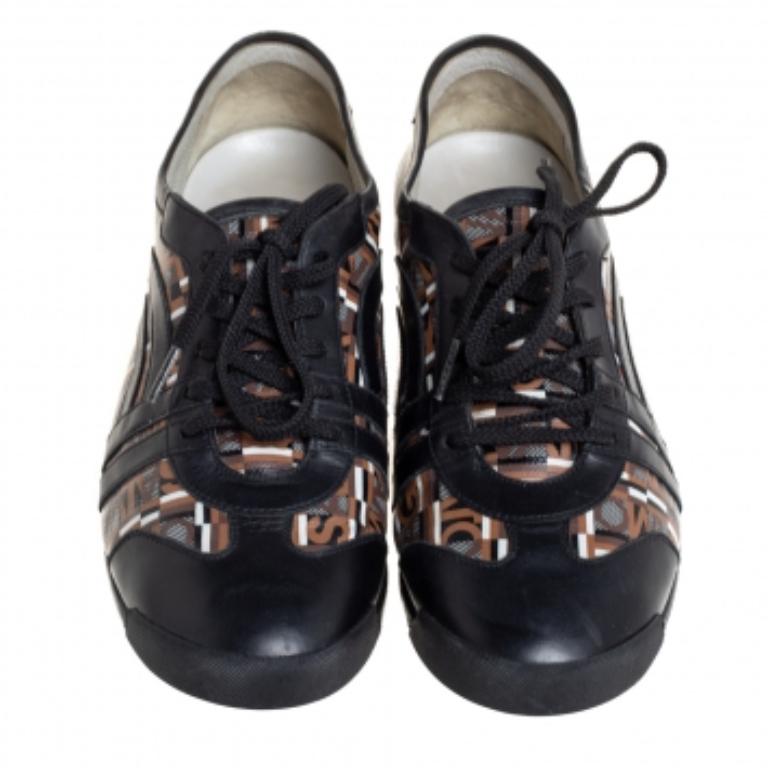Men's Salvatore Ferragamo Brown/Black Canvas And Leather Low Top Sneakers Size 43.5 For Sale