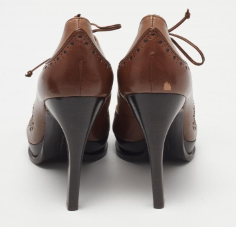 Salvatore Ferragamo Brown Brogue Leather Cut Out Lace Pumps Size 37.5 1