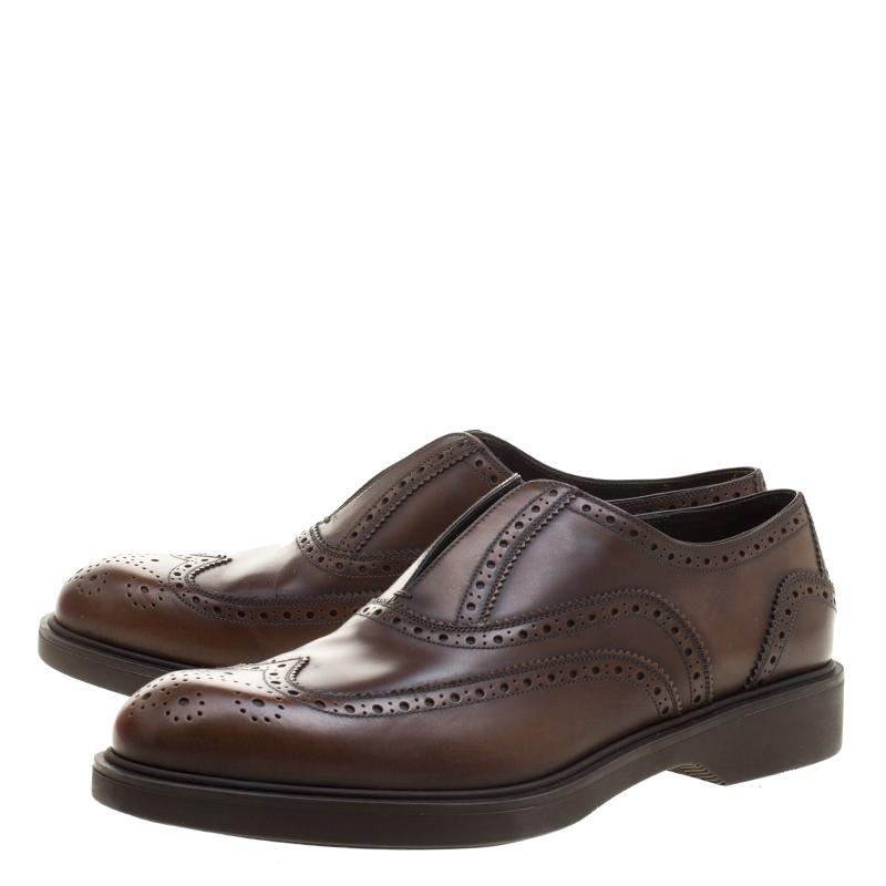 Salvatore Ferragamo Brown Brogue Leather Gambit Loafers Size 42 1