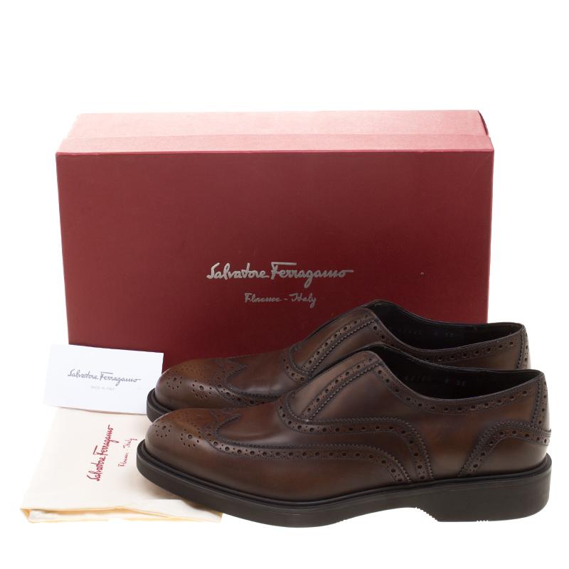 Salvatore Ferragamo Brown Brogue Leather Gambit Loafers Size 42 4