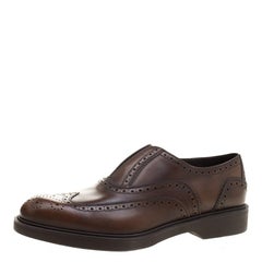 Salvatore Ferragamo Brown Brogue Leather Gambit Loafers Size 42