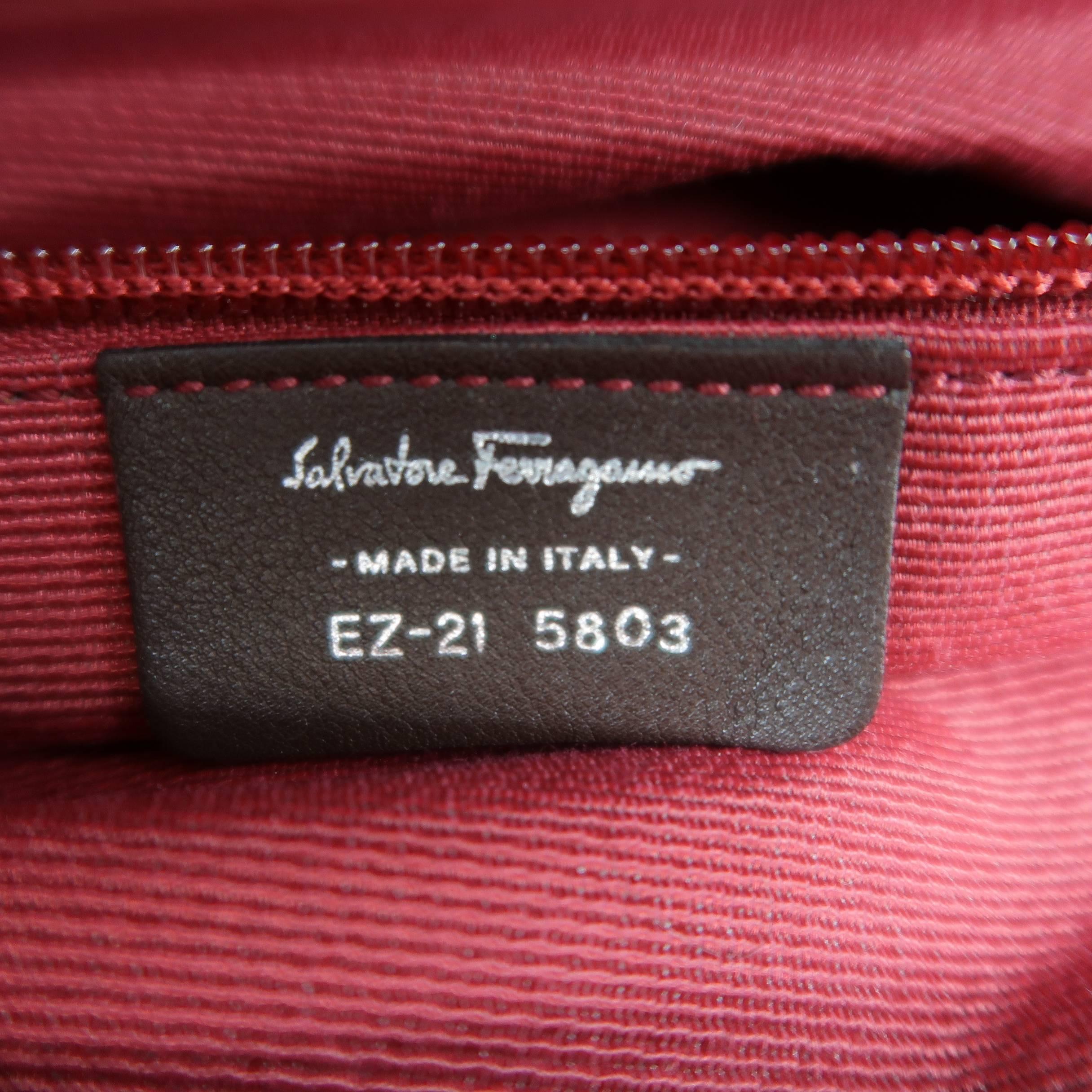 SALVATORE FERRAGAMO Brown Chrochet Knit Leather Top Handles Handbag 5