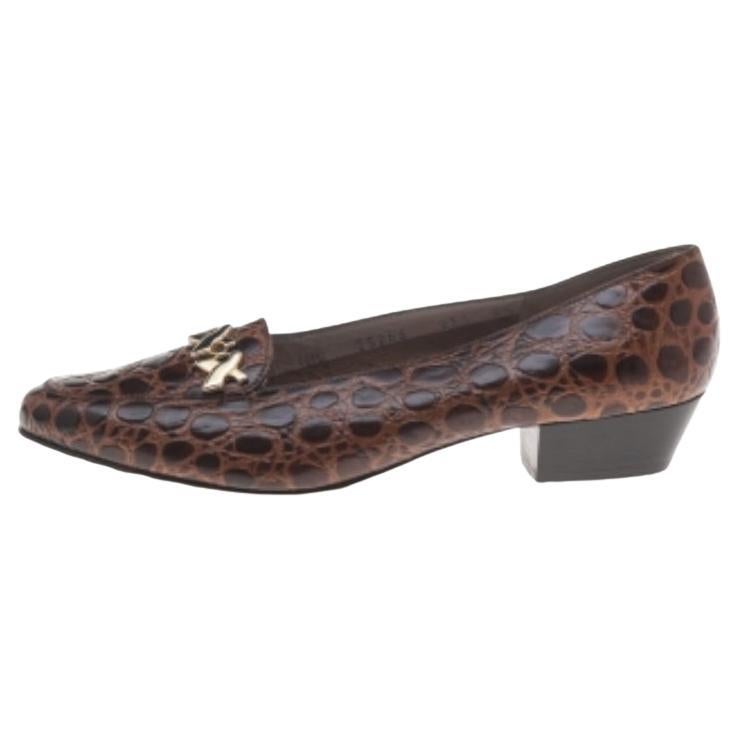 Salvatore Ferragamo Chaussures en cuir gaufré Brown Taille 37 en vente