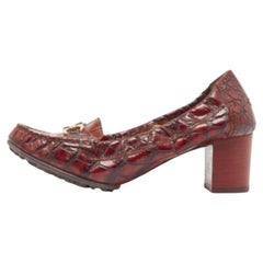 Salvatore Ferragamo Braun Krokodil Gancini Loafer Pumps Größe 36.5