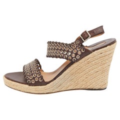 Salvatore Ferragamo Brown Eyelet Embellished Leather Wedge Platform Ankle Strap 