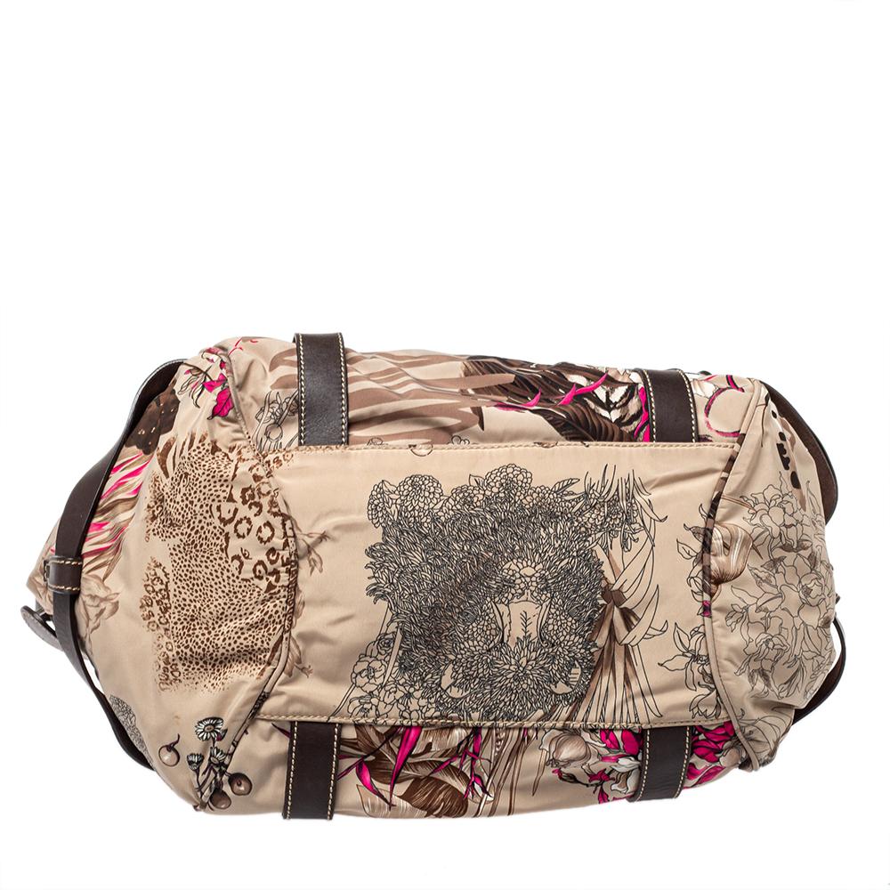 Salvatore Ferragamo Braune Umhängetasche aus Stoff und Leder mit Fiera-Druck Damen