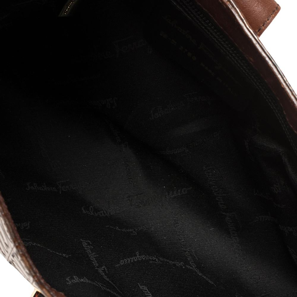 Salvatore Ferragamo Brown Gancini Embossed Leather Flap Shoulder Bag 4