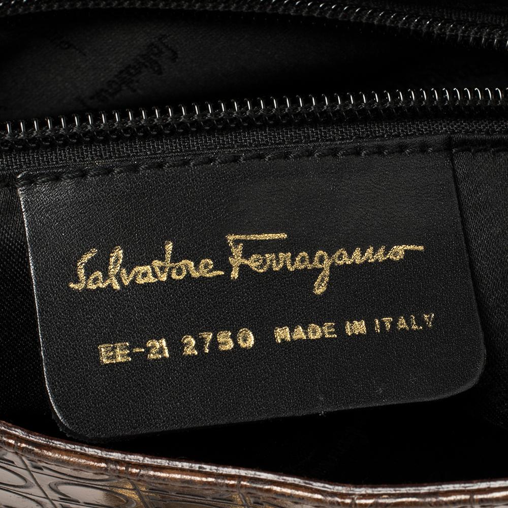 Salvatore Ferragamo Brown Gancini Embossed Leather Flap Shoulder Bag 2