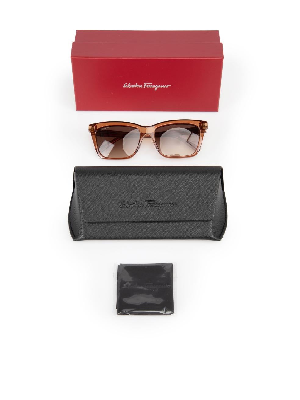 Salvatore Ferragamo Brown Gradient Rectangle Sunglasses For Sale 4