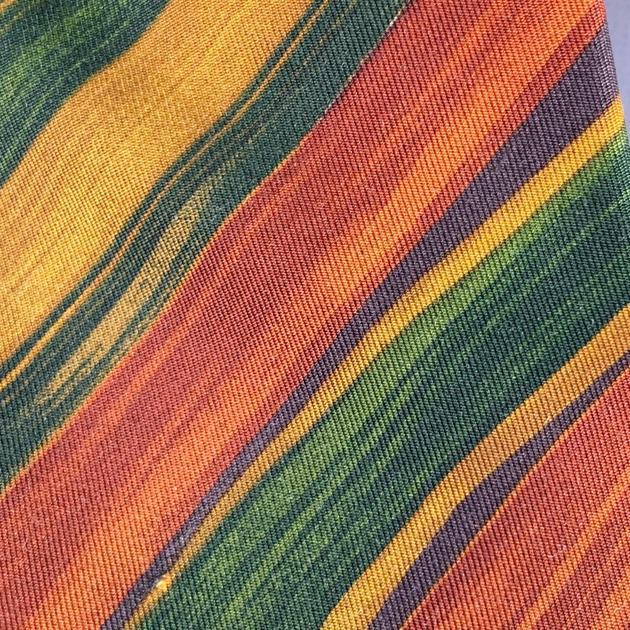 SALVATORE FERRAGAMO Brown Green Diagonal Stripe Silk Tie 1
