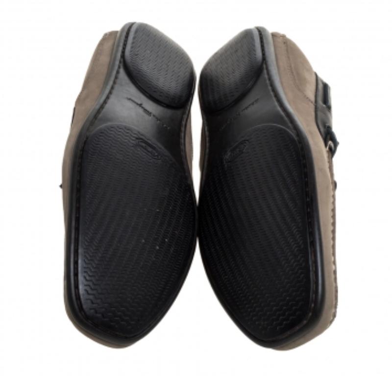 Salvatore Ferragamo Brown/Grey Nubuck Leather Bow Slip On Loafers Size 46 For Sale 2