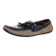 Salvatore Ferragamo Brown/Grey Nubuck Leather Bow Slip On Loafers Size 46