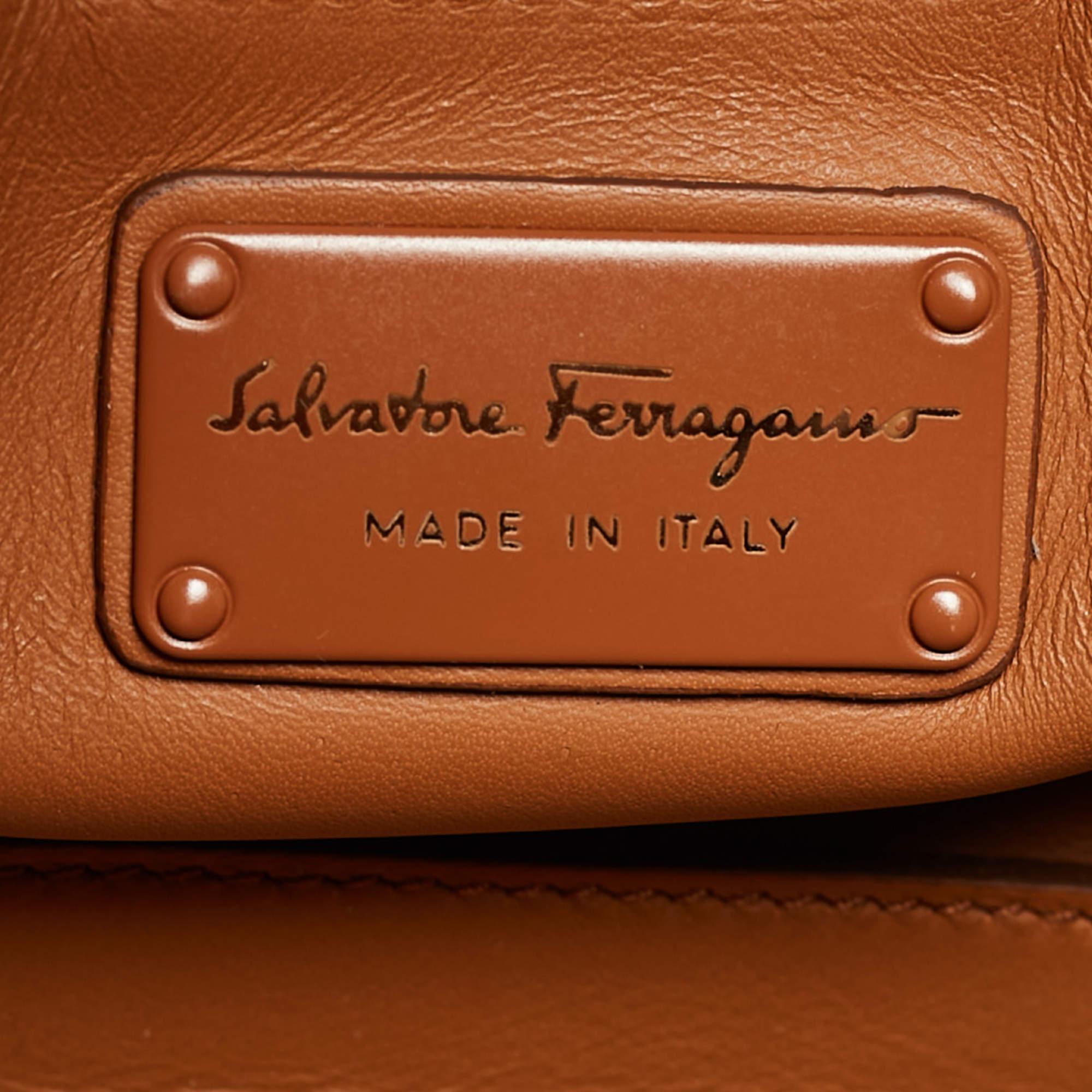 Salvatore Ferragamo Brown Laser Cut Leather Sofia Top Handle Bag 7