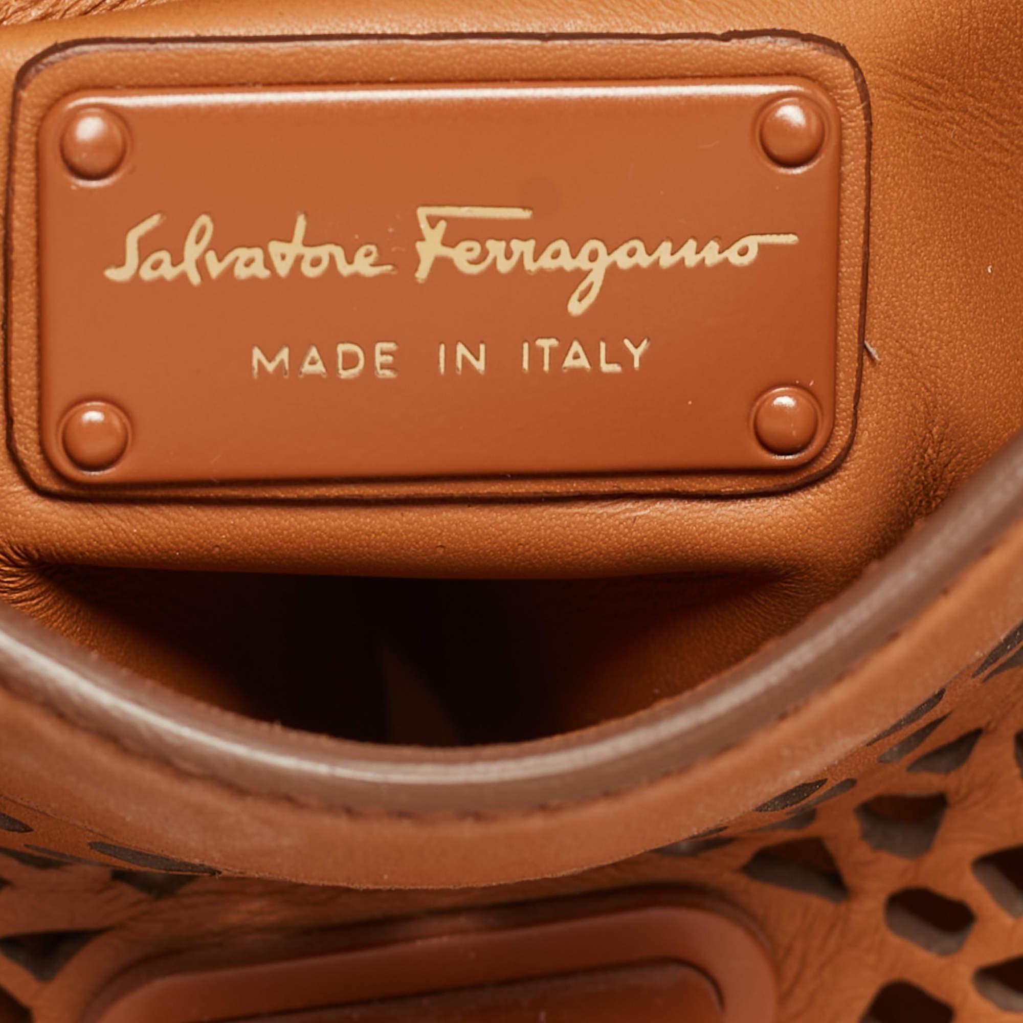 Women's Salvatore Ferragamo Brown Laser Cut Leather Sofia Top Handle Bag