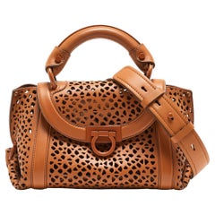 Salvatore Ferragamo Brown Laser Cut Leder Sofia Top Handle Tasche