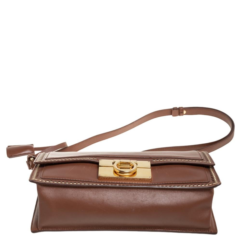 Salvatore Ferragamo Brown Leather Aileen Stitched Top Handle Bag 1