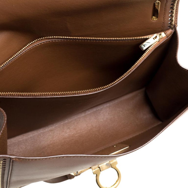 Salvatore Ferragamo Brown Leather Aileen Stitched Top Handle Bag at 1stDibs