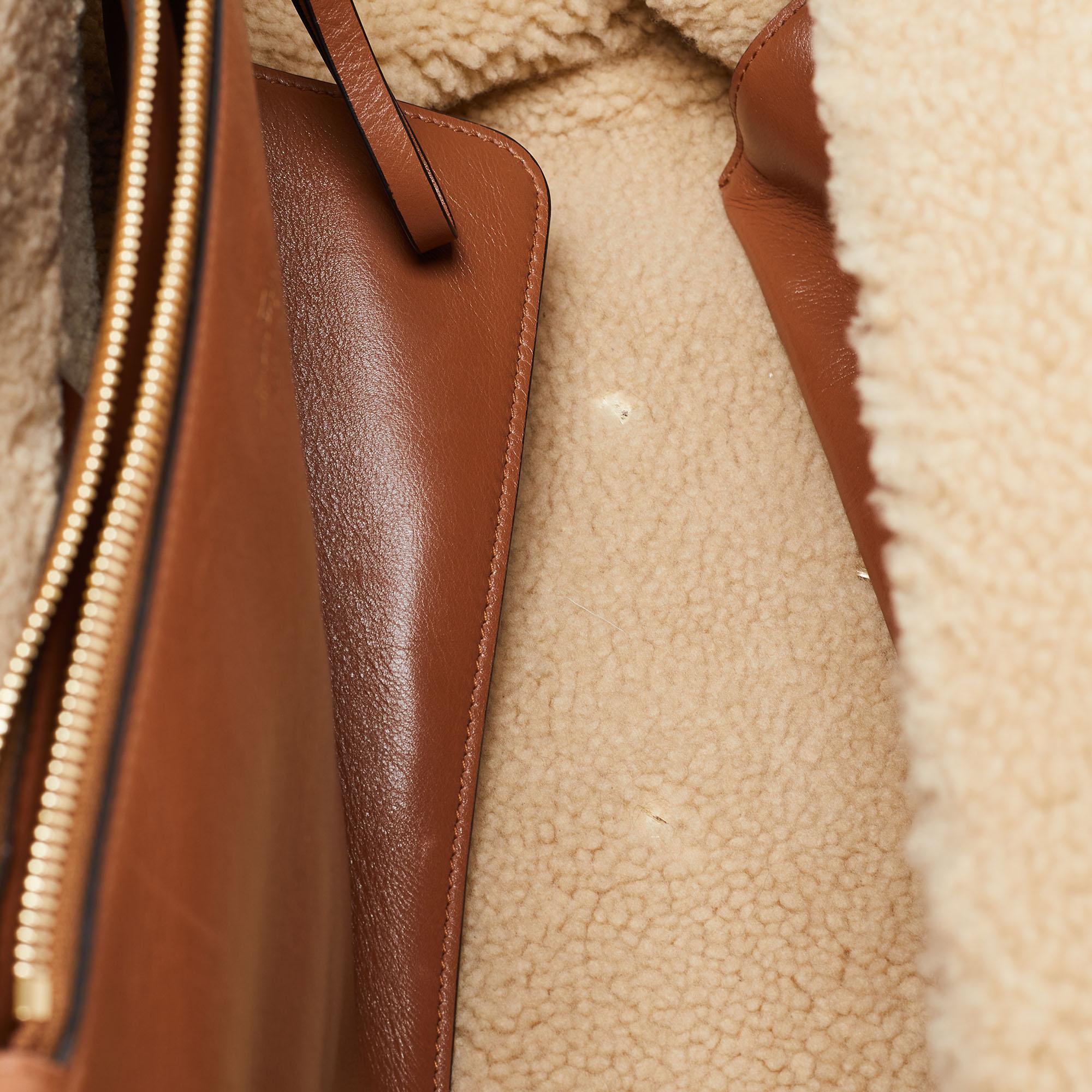 Salvatore Ferragamo Brown Leather and Shearling The Studio Top Handle Bag 6
