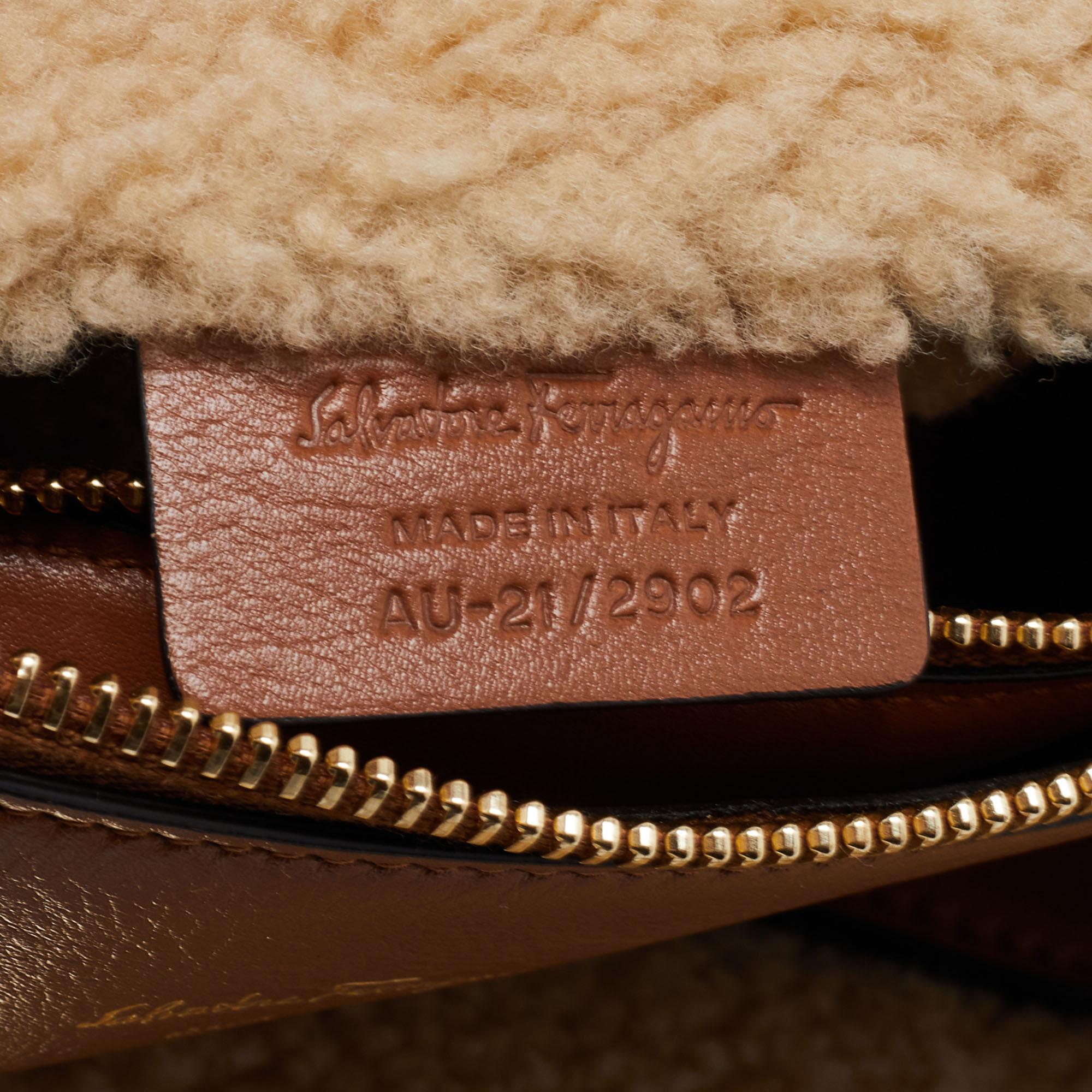 Salvatore Ferragamo Brown Leather and Shearling The Studio Top Handle Bag 7