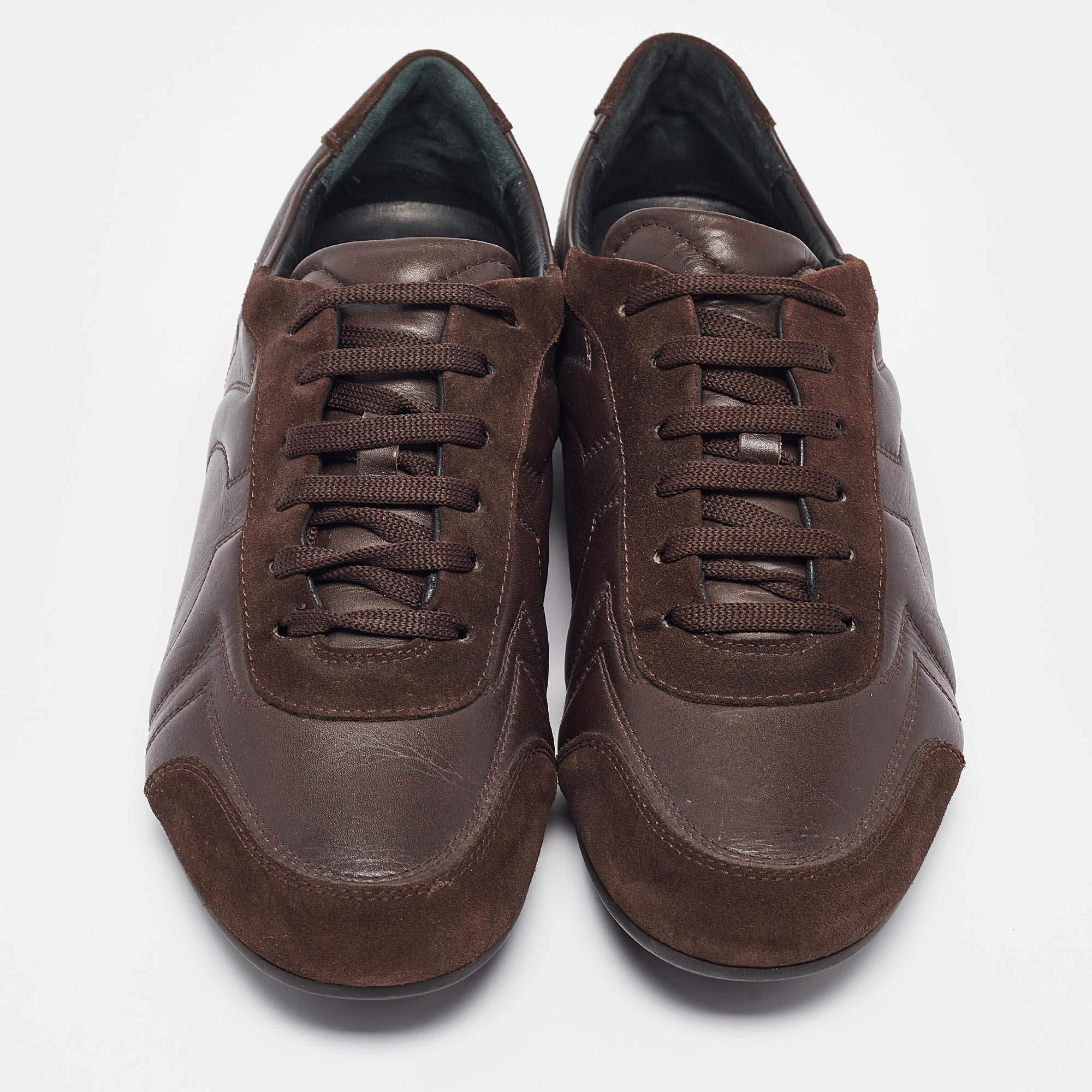 Black Salvatore Ferragamo Brown Leather and Suede Low Top Sneakers Size 43.5 For Sale