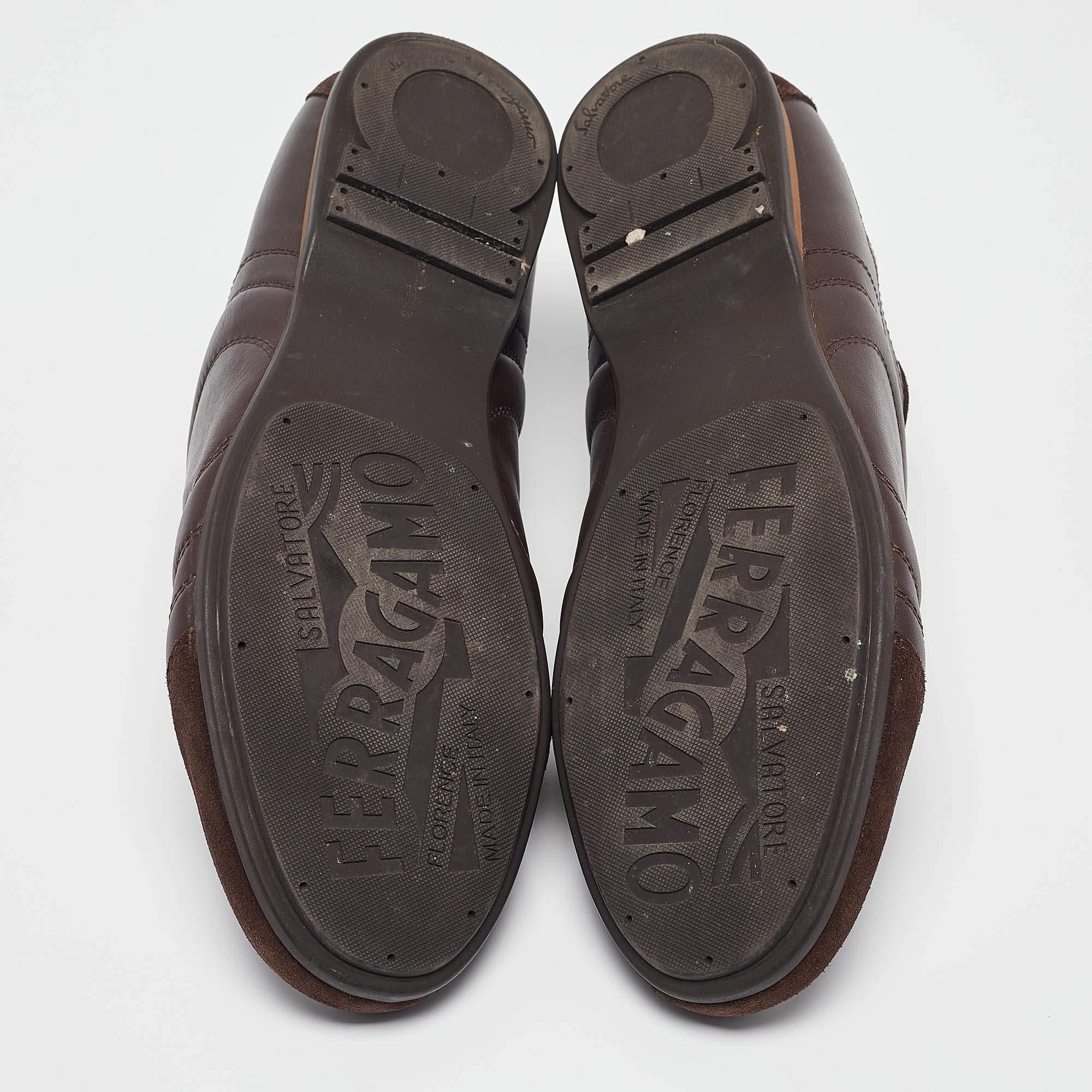 Salvatore Ferragamo Brown Leather and Suede Low Top Sneakers Size 43.5 For Sale 1