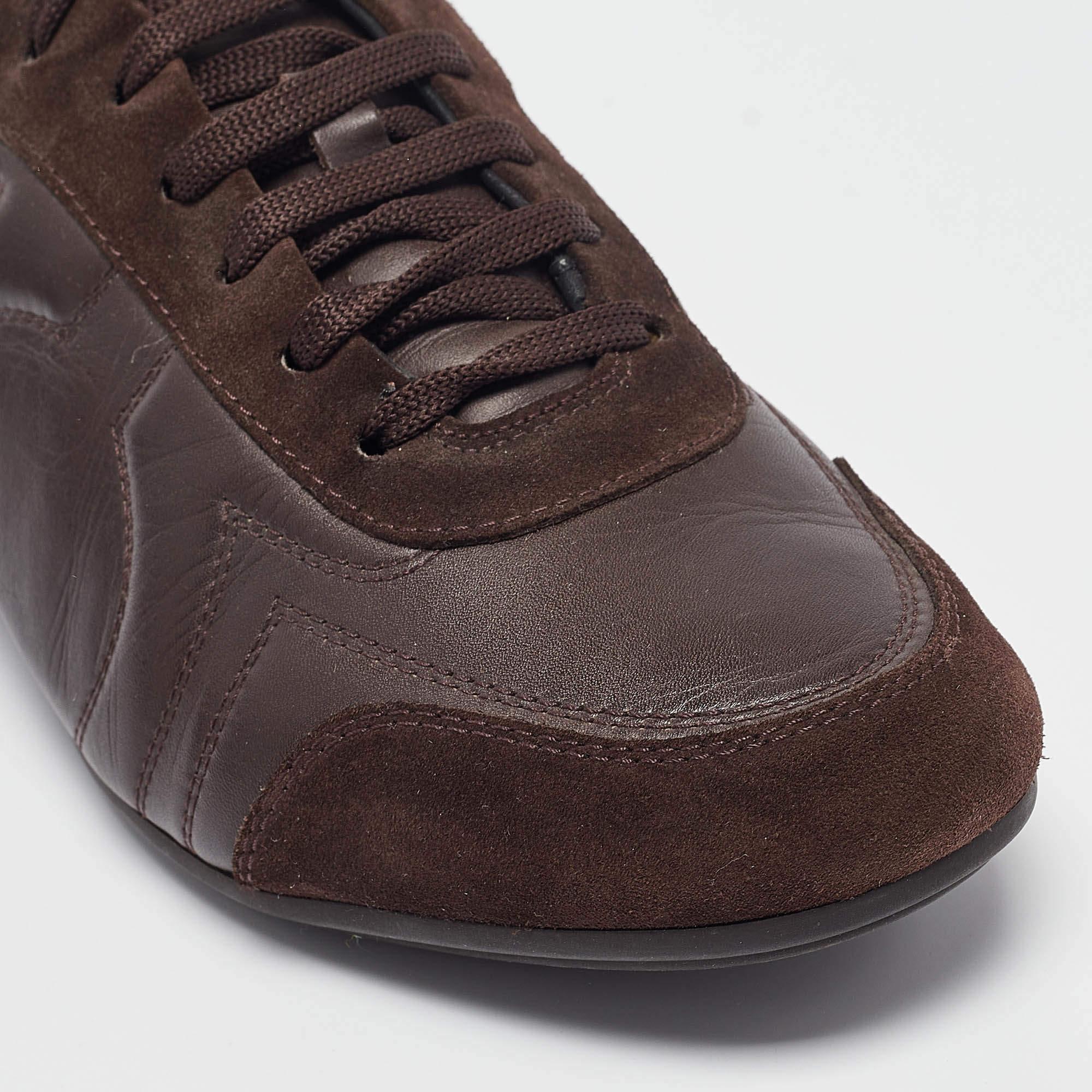 Salvatore Ferragamo Brown Leather and Suede Low Top Sneakers Size 43.5 For Sale 2