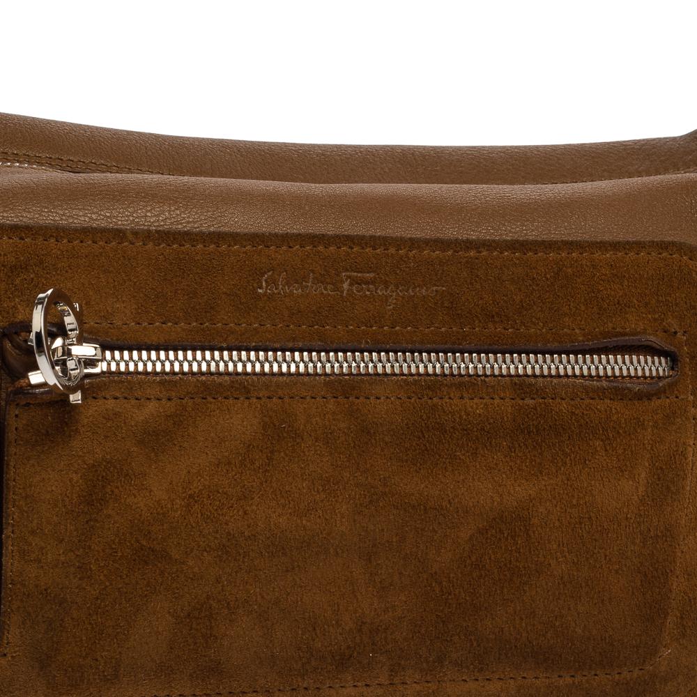 Salvatore Ferragamo Brown Leather and Suede Shoulder Bag 5