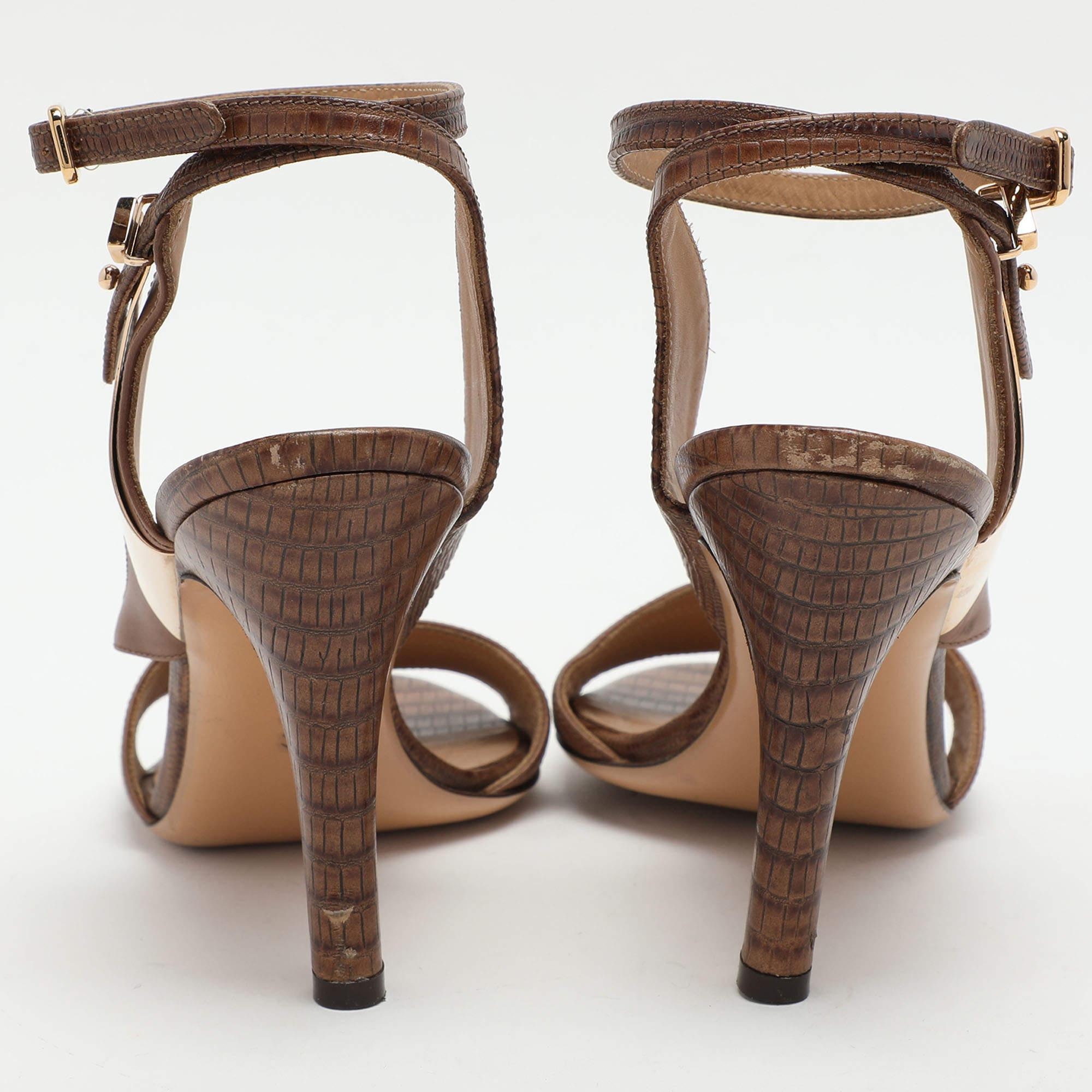 Salvatore Ferragamo Brown Leather Ankle Strap Sandals Size 36.5 For Sale 1