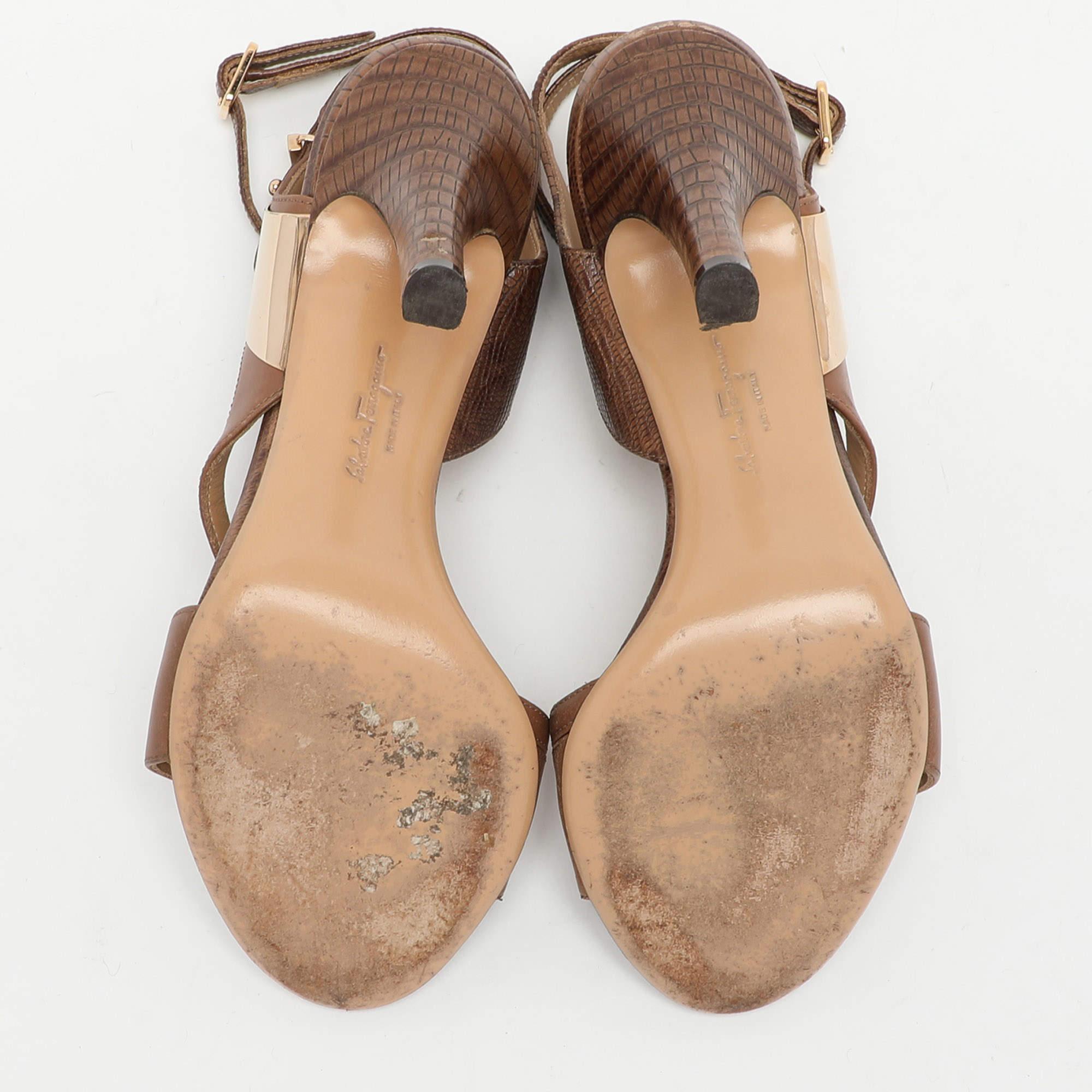 Salvatore Ferragamo Brown Leather Ankle Strap Sandals Size 36.5 For Sale 2