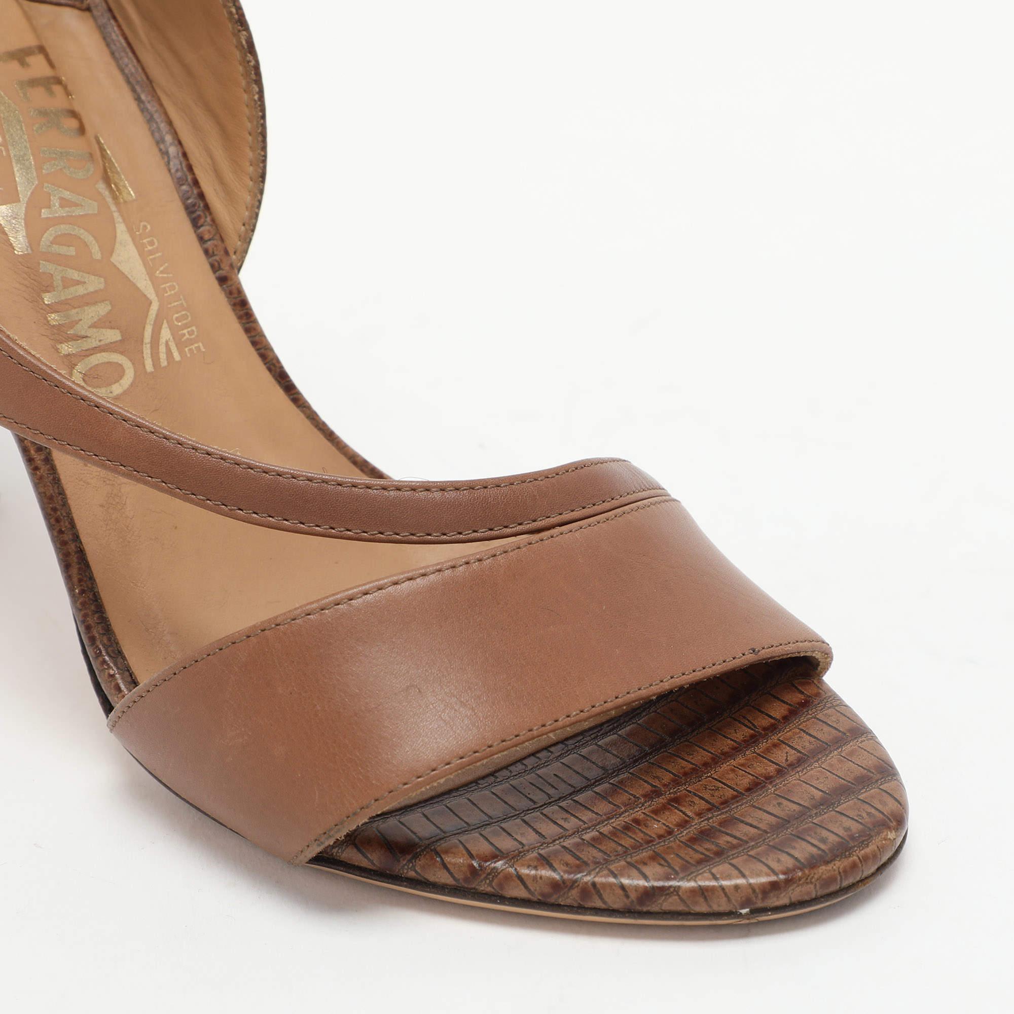 Salvatore Ferragamo Brown Leather Ankle Strap Sandals Size 36.5 For Sale 3