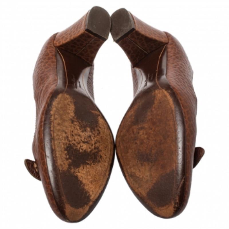 Salvatore Ferragamo Brown Leather Block Heel  Pumps Size 38.5 For Sale 1