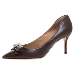 Salvatore Ferragamo Brown Leather Bow Pointed Toe Pumps Size 40.5