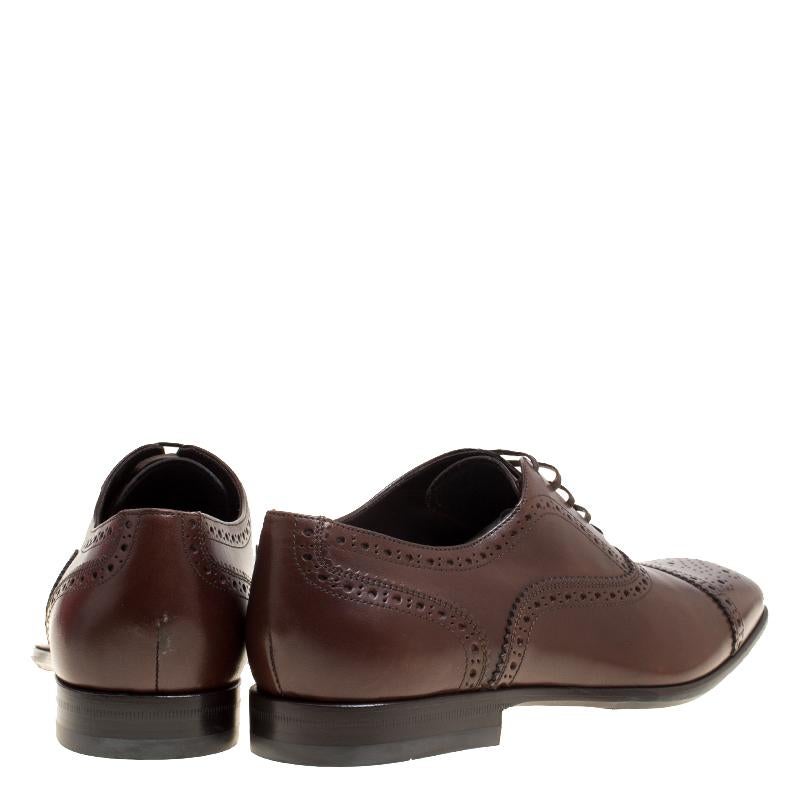 Black Salvatore Ferragamo Brown Leather Brogue Oxfords Size 41.5
