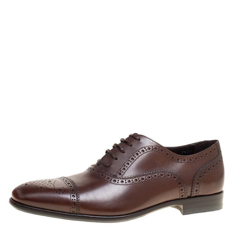 Salvatore Ferragamo Brown Leather Brogue Oxfords Size 41.5