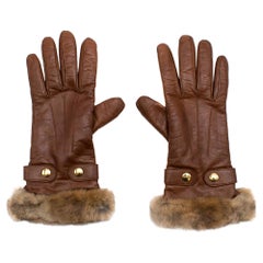 Salvatore Ferragamo Brown Leather & Cashmere Gloves	