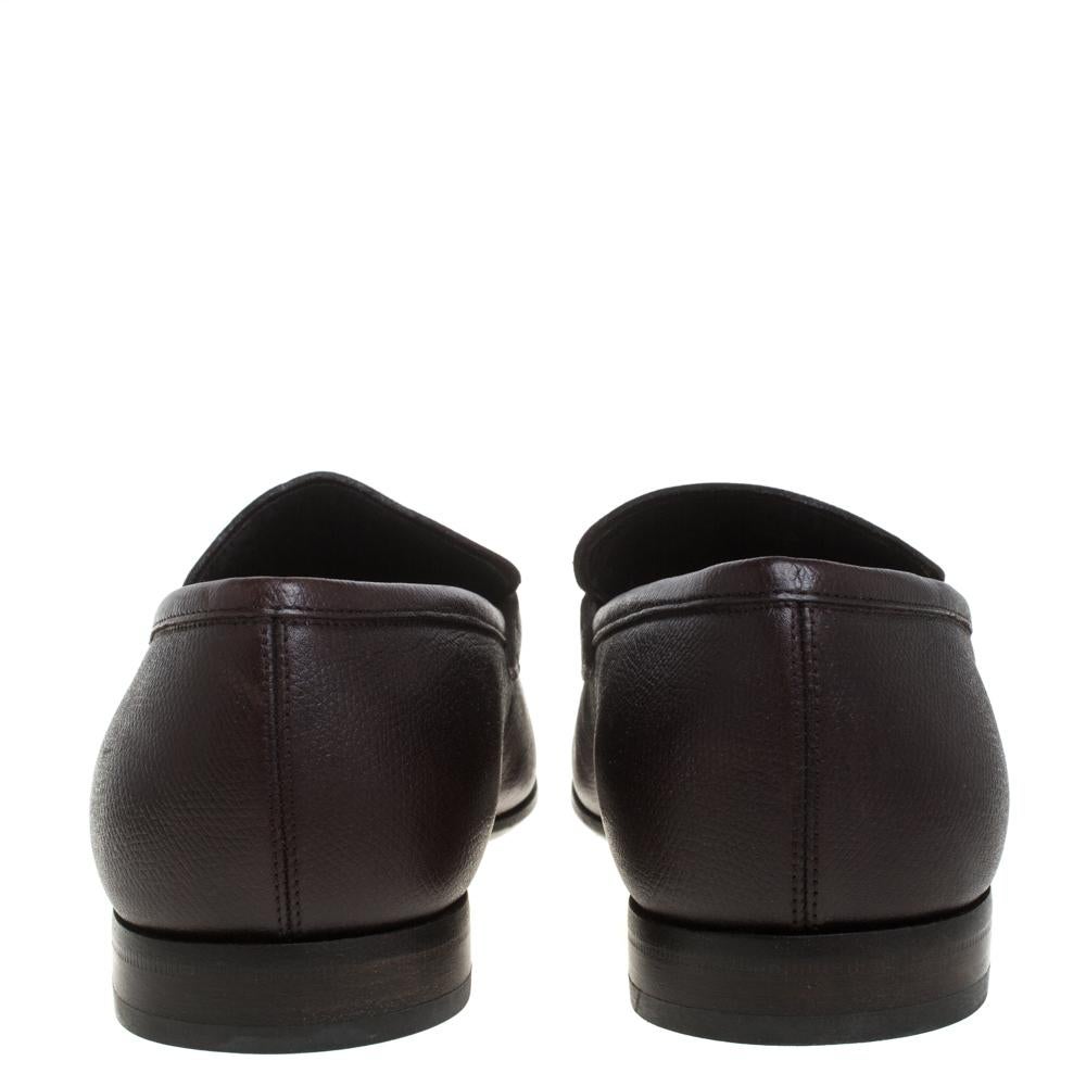 Black Salvatore Ferragamo Brown Leather Double Gancio Loafers Size 40.5