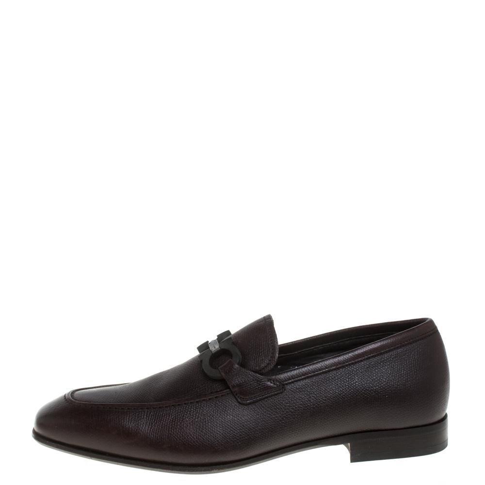 Men's Salvatore Ferragamo Brown Leather Double Gancio Loafers Size 40.5