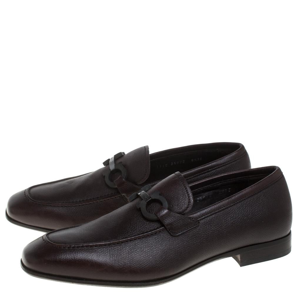 Salvatore Ferragamo Brown Leather Double Gancio Loafers Size 40.5 1