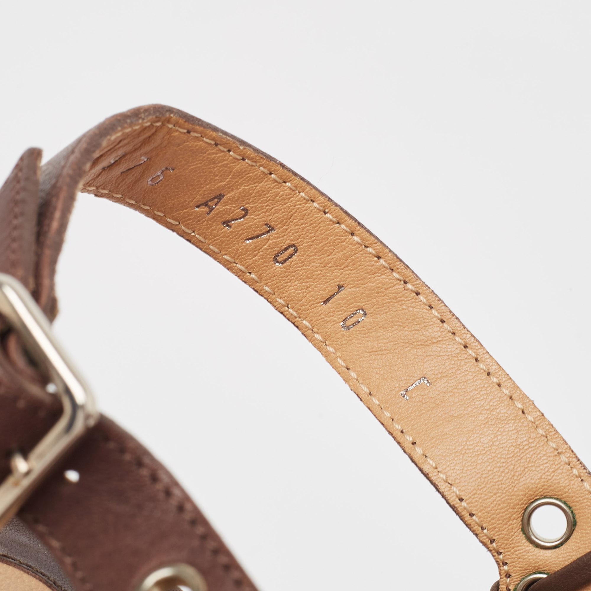 Salvatore Ferragamo Brown Leather Eyelet Embellished Wedge Sandals Size 40.5 For Sale 2