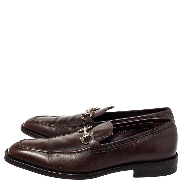 Salvatore Ferragamo Brown Leather Gancini Bit Loafers Size 42.5 For Sale at  1stDibs