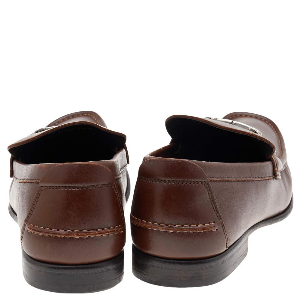 Salvatore Ferragamo Brown Leather Gancini Bit Loafers Size 43 For Sale 2