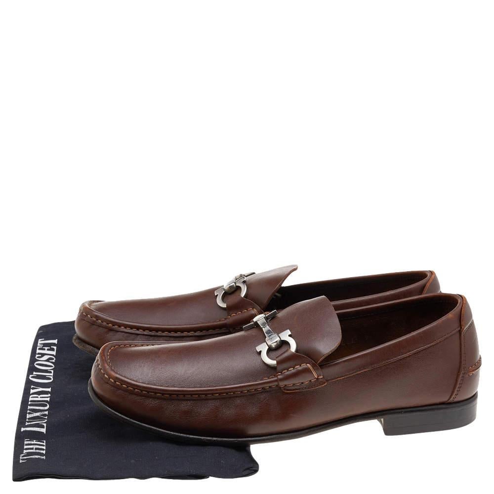 Salvatore Ferragamo Brown Leather Gancini Bit Loafers Size 43 For Sale 3