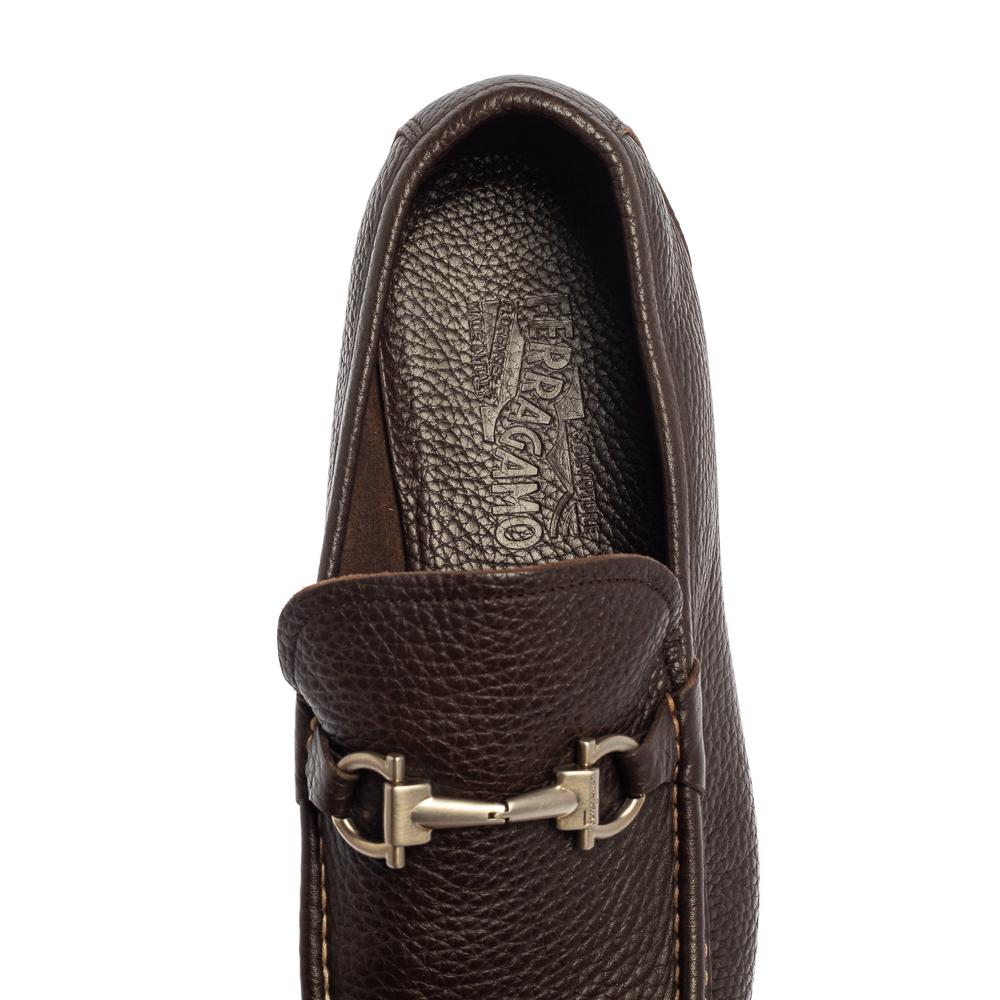 Men's Salvatore Ferragamo Brown Leather Gancini Bit Loafers Size 43.5