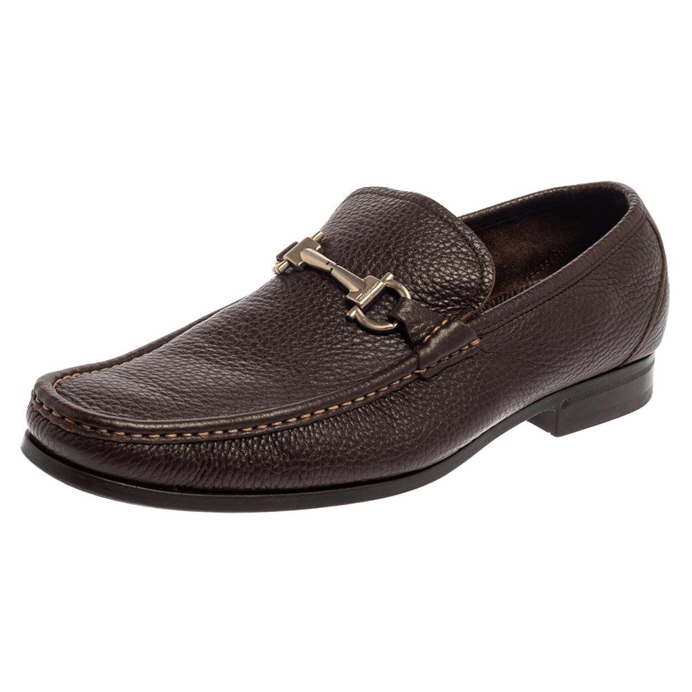 Salvatore Ferragamo Brown Leather Gancini Bit Loafers Size 43.5