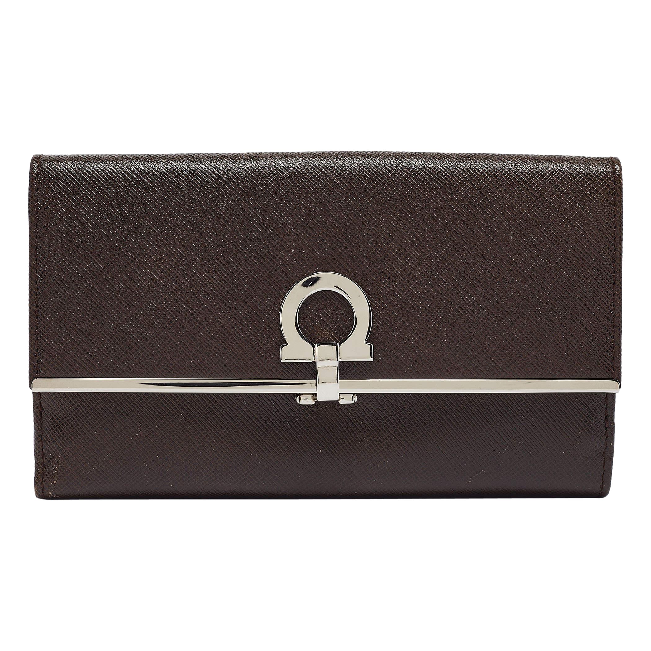 Salvatore Ferragamo Brown Leder Gancini Icona Continental Geldbörse