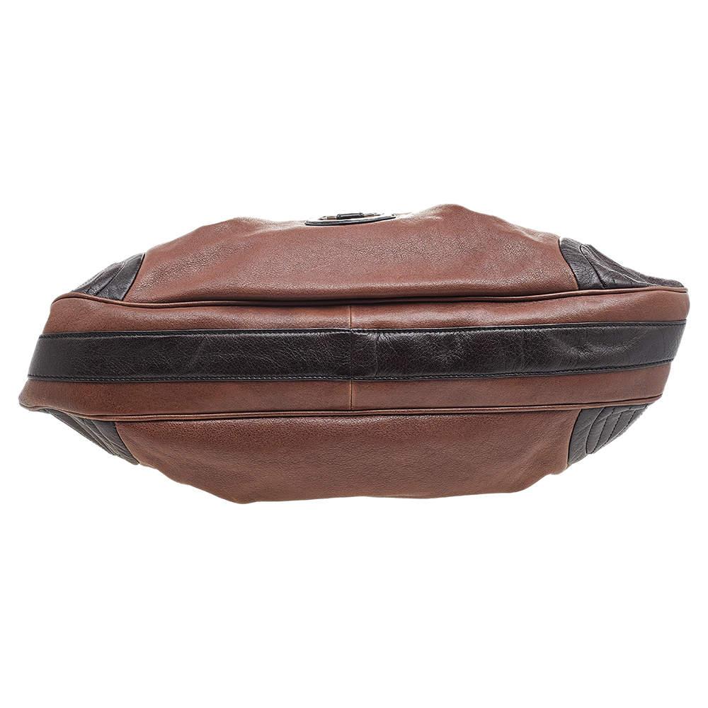 Black Salvatore Ferragamo Brown Leather Gancini Shoulder Bag For Sale