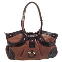 Salvatore Ferragamo Brown Leather Gancini Shoulder Bag