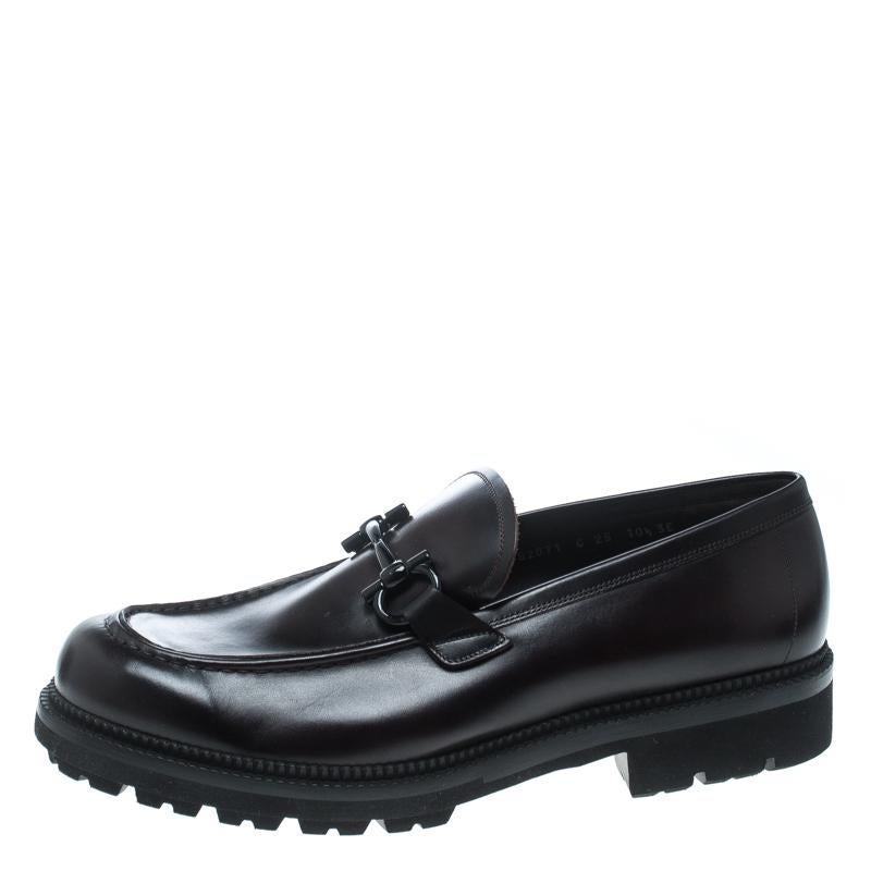 Salvatore Ferragamo Brown Leather Gatwick Platform Loafers Size 44.5 In New Condition In Dubai, Al Qouz 2